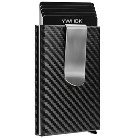 YWHBK Card Holder, Men Credit Card Holder, Slim Card Case Front Pocket Anti-theft-RFID Auto Pop up Travel Thin Wallets for Men, Black Carbon Fiber Leather With Stronger Metal Money Clip, small, Slim