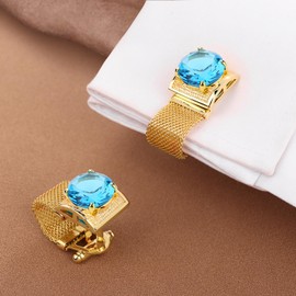 Birthstone Gold Tone Cufflinks for Men with Chain Shirt cuff links Wedding Business Birthday Christmas Gifts for Men, Metal, no gemstone