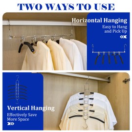 GZQXHOME 5-in-1 Anti Slip Stainless Metal Clothes Hangers,Space Saving Thin Shirt Hangers,Multi Layers Magic Sweater Hanger,Used for Wardrobe Organizer or Vacation and Business Trips
