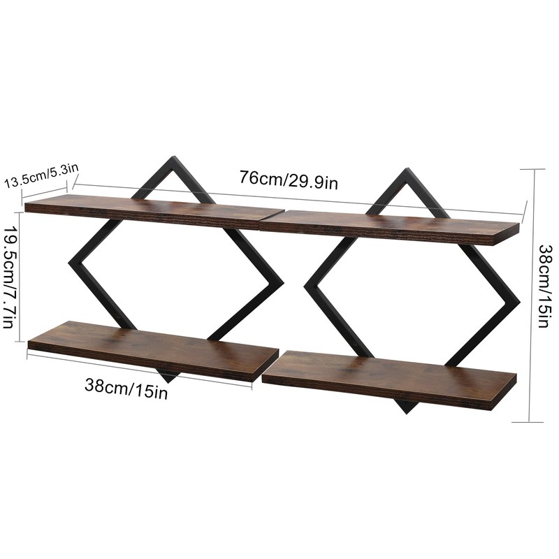 Geometric Floating Shelves Set of 2 Wood Wall Mounted Display