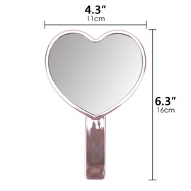 BUNCHBRAVO Heart Shape Hand Mirror for Checking The Back of Hair, Plated Glossy Finish, Compact Handheld Vanity Mirror for Makeup, Pink