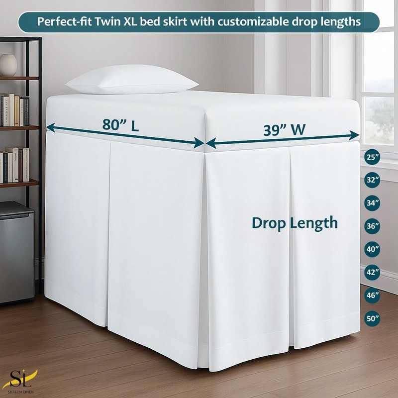 Shreem Linen Extra Long Pleated Dorm Bed Skirt, Twin XL
