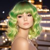 Luxiremi Wigs Ombre Green Special Short Shoulder Length Curly Wavy Wig Bob with Fringe Synthetic Cosplay Wig for Women
