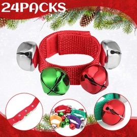 Remuuly 24 Pcs Christmas Band Wrist Bells Bracelets Jingle Musical Shaking Ankle Bells Instruments Adjustable Bells Percussion Rhythm Hand Bells for Adults Xmas Gift Party Favors(Colorful)
