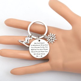 LQRI Skiing Keychain Skis and Poles Skiing Charm Keychain Downhill Skier Gifts Winter Skiing Sports Key Chain for Skiing Lovers (silver)