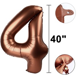 40 Inch Large Dark Brown 4 Balloon Numbers Chocolate Big Foil Number Balloons Giant Helium Happy 14th 24th Birthday Party Decorations for Man and Women, Huge Mylar Anniversary Party Supplies