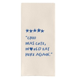 DOTAIN Funny Kitchen Towels,Chef was Cute Would Eat Here Again Waffle Weave Dish Towel Cloth Decor,Funny Kitchen Decor,Funny Kitchen Towels,Chef Gifts(Blue 24x16inch)