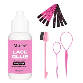 Front lace wig glue set: wig glue lace, side brush, rat-tail comb, bristle brush, bun accessory, smoothing brush, hair tie