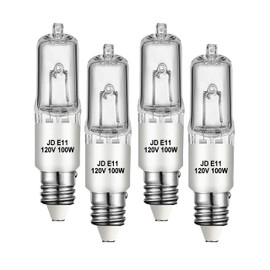 Jaenmsa JDE11 120V 100W Halogen Mini Candelabra Bulbs,T4 100W JD E11 Bulb 4 Pack (Replacement E11 LED Bulb) 2700K Warm White Dimmable Halogen Bulb T4 for Ceiling Fan Light,Chandeliers,Table Lamps