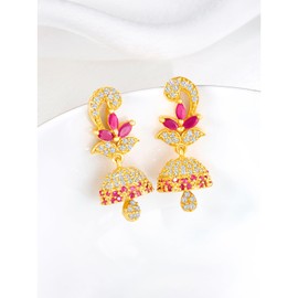 Aheli Rani Pink Cubic Zirconia Studded Jhumki Earrings Fancy Jewelry for Women