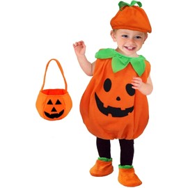 Madrugada S708 Halloween Baby [Includes Pumpkin Bag & Shoes] Baby Pumpkin Cosplay Pumpkin Costume, Kids Costume, Unisex (M 21.7 - 27.6 inches (55 - 70 cm))