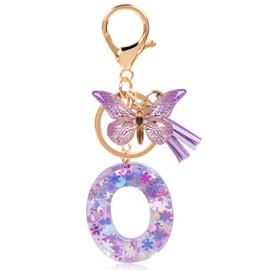 HaimiLiya Initial Keychains for Women Girls with Tassel Butterfly, Cute Letter Keychain Charm for Keys Purse Handbags, Purple