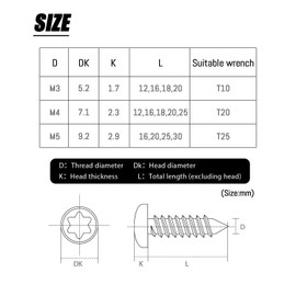 SHUNCHG 50 Pcs M4 x 10mm 304 Stainless Steel Self Tapping Screws, Button Head Torx Screws, Versatile Fasteners Drilling Security Screws