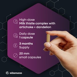 Milk Thistle High Strength 6000mg (3 Months) with Dandelion & Artichoke, High Dose, 80% Silymarin Extract, Natural Liver Cleanse Supplement, 90 Vegan Capsules. Vitamaze®