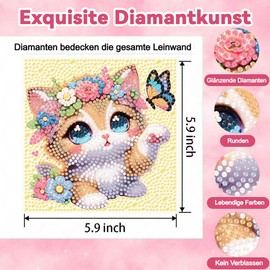 Arttoplus Diamond Painting Children Boys Girls with Frame Cat, Animals Diamond Painting Children from 4 5 6 8 10 Years, Cat 5D Diamond Painting Pictures for Gift and Home Decoration (15 x 15 cm)