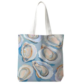 JINYO Beach Canvas Tote Bag, Coastal Oyster Seashell Tote Bags for Women, Gifts for Beach Lovers, Ocean Themed Gifts, 15x15 Inch