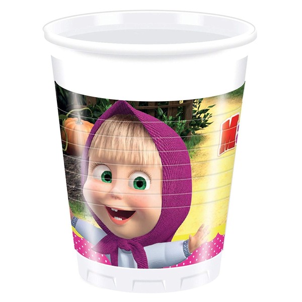 Procos 86513 Set of 8 Multi-Coloured Masha and Bear Plastic Cups, 200 ml