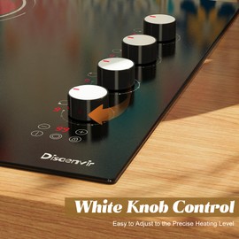 Disaenvir 30 Inch Electric Cooktop 4 Burner - Built-in Ceramic Stove Top 6700W, 30" Radiant Electric Cook Top with Timer, Safety Lock, Pause, Dual Ring, 220V - 240V Hard Wired, No Plug (White Knob)