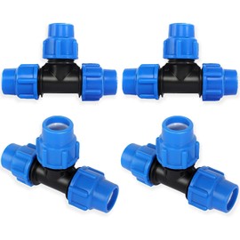 Smilbaley T-Piece Pe Pipe Fitting, T Piece Coupling, PP Compression Fitting, Pack of 4 Fitting 25 mm Coupling Compatible, Screw Connection for Installation Pipe Fittings