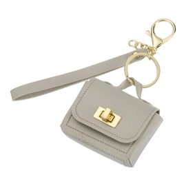 PATIKIL Mini HandBag Keychain, Cute Coin Purse Keychain PU Leather Backpack Purse Key Chain Little Earbud Bag Keychains for Women Mini Card Data Cable Organizer, Gray