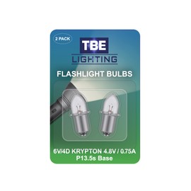 TBE LIGHTING 6 Volt / 4D 4.8 Volt, 0.75A Bayonet Base P13.5 Krypton Flashlight Bulbs, Pack of 2 Energy efficient Flashlight Krypton Bulbs to fit a Standard 4D Torches