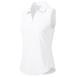 Gopune Women's Sleeveless Golf Polo Shirts Collared V-Neck Tennis Tank Tops UPF 50+ Quick Dry Lightweight Polo White,2XL