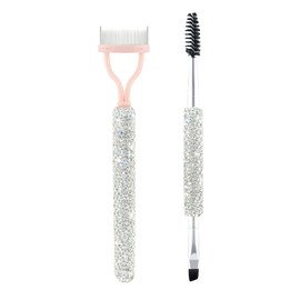 Bling Rhinestone Eyebrow Brush & Metal Eyelash Separator Brow Comb Professional Eye Makeup Tools (White)
