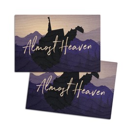 West Virginia, Almost Heaven, State Silhouette and Mountains (4x6 Birch Wood Postcards, 2-Pack Stationary, Rustic Home Wall Decor)