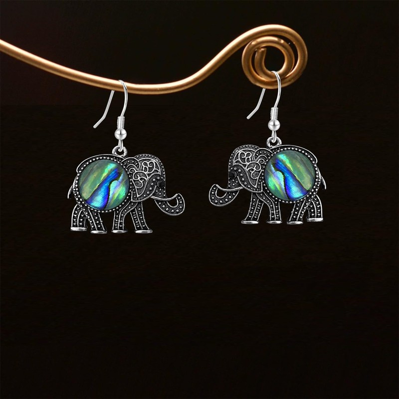 unixmoment Bohemian Vintage Silver Elephant Shell Dangle Drop Earrings Creative