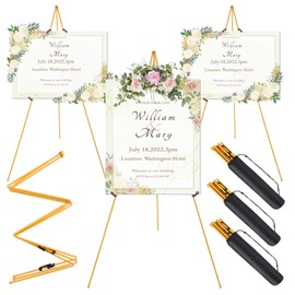 3 Pack Easel Stand for Wedding Sign & Poster 63" Foldable and Adjustable Floor Metal Easels for Display Painting Arts,with Portable Bag,Gold