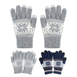 NyxSeat 2 Pairs of Gloves with Snowflake Print, Winter Gloves for Men and Women, Warm Lined Gloves, Knitted Gloves, Suitable for Winter Clothing, Skiing and Cycling, Black and Grey