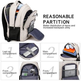 Liokesa Laptop Backpack for Men Women, School Backpacks for Boys Girls, Water Resistant Teal Backpack with USB Charging Port,15.6 Inch College Bookbag Daypack, Beige