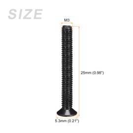 METALLIXITY 50pcs M3 x 25mm Flat Head Screws Carbon Steel Machine Screws for Eyeglass Watch Small Electronics Black