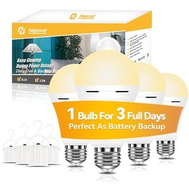 Neporal LITE PRO Rechargeable Light Bulbs, 2600mAh Large Battery Backup Light Bulbs, Perfect As Emergency Lights for Home, Hurricane Prepareness Item, E26/E27 (Soft White-2600mAh)