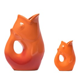 Gurgle Pot Fish Pitchers - Set of 2 - Large Gradient Orange Red (42 oz) with Orange Baby Gurgle Pot (3oz). Great Combination.