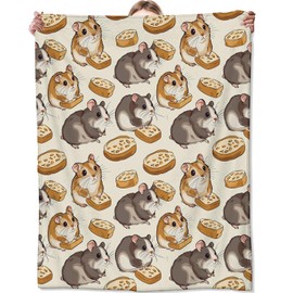 Zeleda Cute Hamster Blanket,Gifts for Cartoon Lovers,Lightweight Flannel Throw Blankets,Adorable Animal with Cheese on Beige Background Throws Home Decor,for Couch Living Room Office,60x50inch