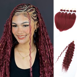 Braiding Hair Pre Stretched Boho Braiding Hair for Boho Braids Pression prestretched braiding hair 16inch 6pack crochet hair (burdundy)