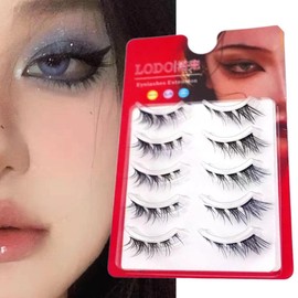 5 Pairs Cat Eyes Fox Eyelashes 3D Natural Look Transparent Stem Curl Wings Eyelashes Cosplay Anime Eyelashes Cartoon Eyelashes 3D Devil Beauty Eyelash Extension Tool