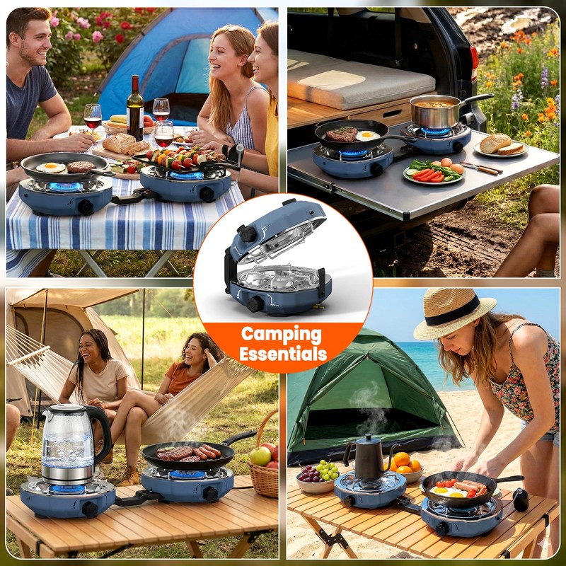 Cofiyard 20,000 BTUs 2 Burner Propane Camping Stove, Portable Folding