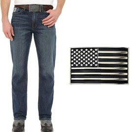 POSKLA Native American Flag Square Belt Buckle Black Enamel Medium