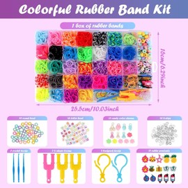 JOPHEK Loom Bands Set, Colourful Rubber Bands Kit for Bracelets, Rubber Bands, DIY Elastic Loom Bands, Crafts with Beads, Charms, Storage Box for Beginners, Boys, Girls, Gift (Colourful 40GE)