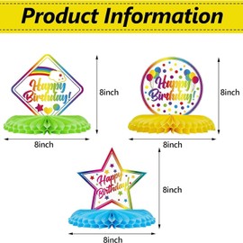 Happy Birthday Honeycomb Table Decorations, Rainbow Colours, Party Centrepieces, 6 Pieces