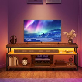 YITAHOME TV Stands for Living Room, TV Stand for 70/65 inch TV, Entertainment Center with Storage, LED TV Stand with Power Outlets, Industrial TV Console Cabinet, Retro Brown