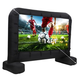 14Ft Inflatable Projector Screen, Outdoor Movie Screen Support with Quiet Air Blower and Storage Bag Support Front and Rear Projection Perfect for Outdoor, Home Theater, Movie Night, Party