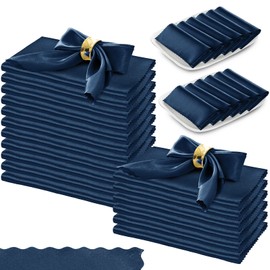 Manyshofu 20 Pieces Navy Blue Satin Scalloped Napkins - 18x18 Inches Satin Cloth Napkins, Square Satin Fabric Napkin Set - Elegant & Silky Table Napkins for Wedding Dinner Party Banquet Restaurant