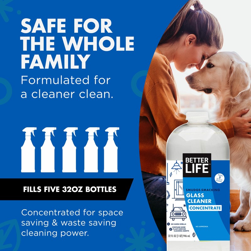 Better Life Glass Cleaner Concentrate - Streak-Free Window Cleaner for