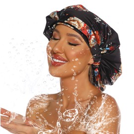 HIUMI Gorro de ducha de lujo para mujer, para rastas, trenzas, rizos, rastas, cabello rizado, regalo del día de la madre (negro)