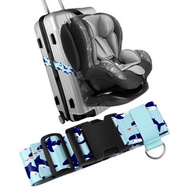 Slohif Car Seat Luggage Strap for Suitcase - Carseat Travel Belt with Buckle Attach to Carry On Luggage Cartoon Airport Stroller Strap Adjustable,Shark