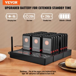 VEVOR Restaurant Pager System,Touch Screen Keyboad Wireless Long Range Lineup Waiting Queue Signal, Guest Customer Calling Beepers with Vibration & Flashing, 24 Buzzers
