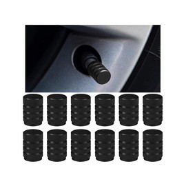 FALVFUN Car Tire Valve Stem Caps, 12PCS Aluminum Corrision Resistant Dustproof Vehicle Tyre Valve Stem Cover, Leak-Proof Auto Wheel Air Caps, Universal for Trucks Motorcycles Sedans (Black)